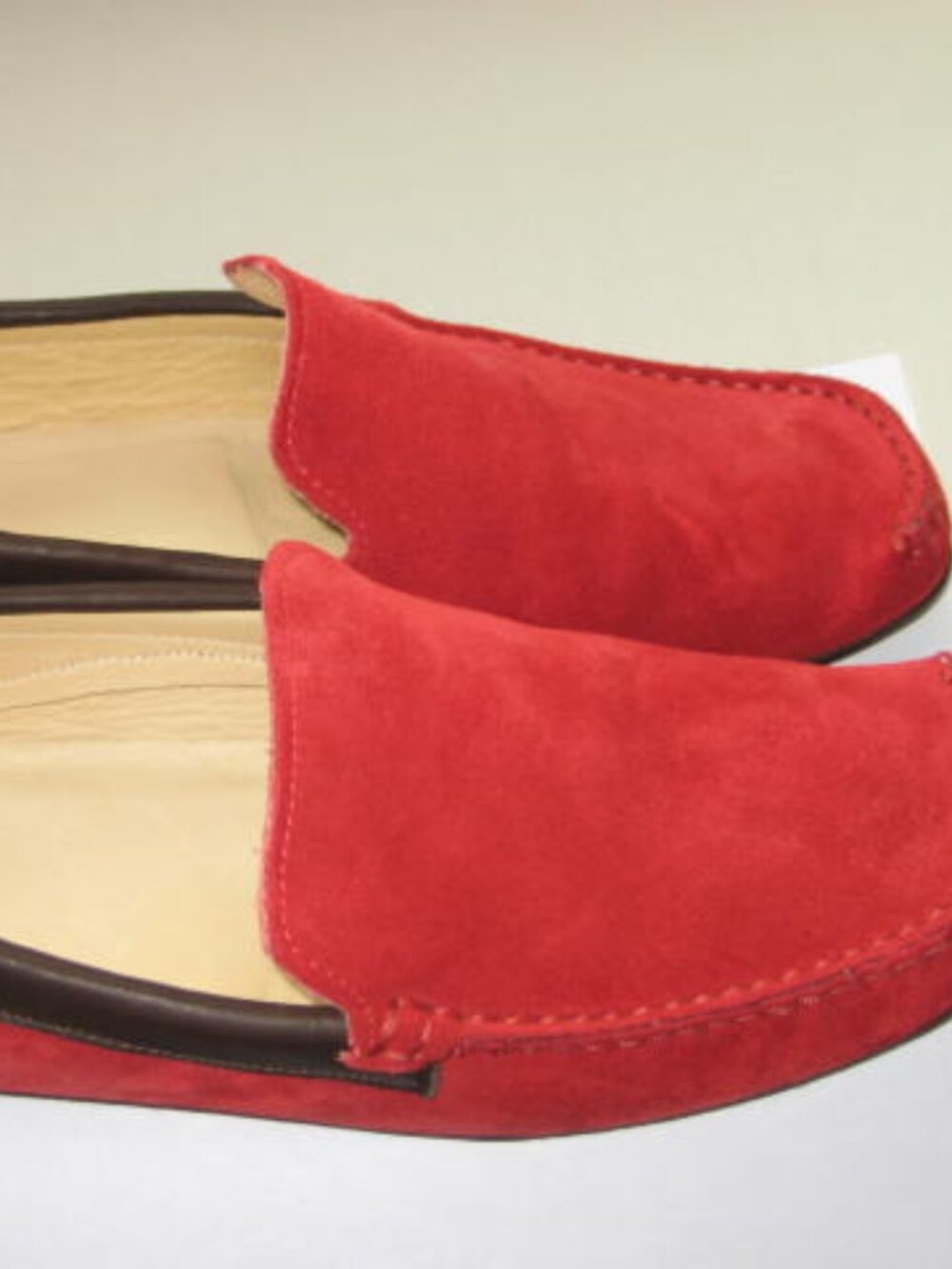 Patricia Green Sz 7 Italy Red Suede Driving Mocs Loafers All Leather Excellent